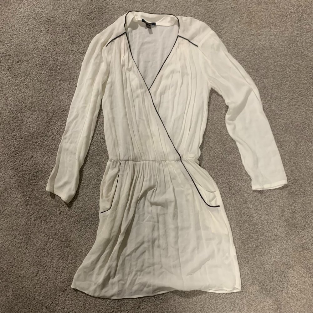 Ella Moss White long sleeved dress with black leather detail | M